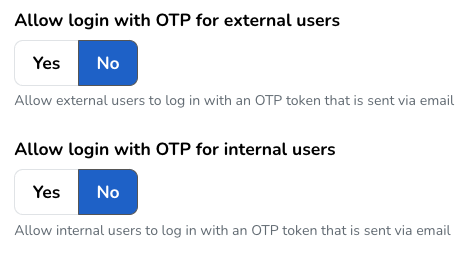 Admin settings OTP options