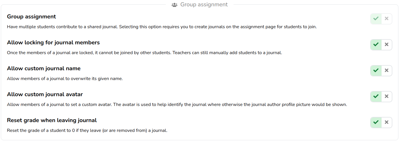 Group assignment settings