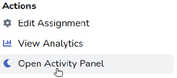 Assignment actions activity panel highlighted